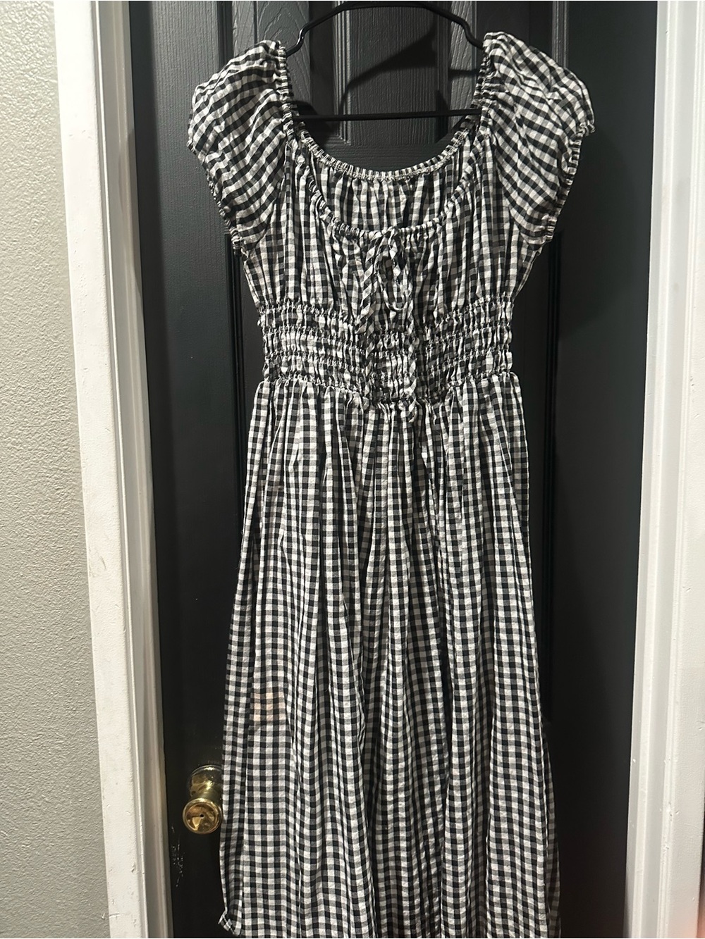 Black and White Gingham Smocked Waist Dress